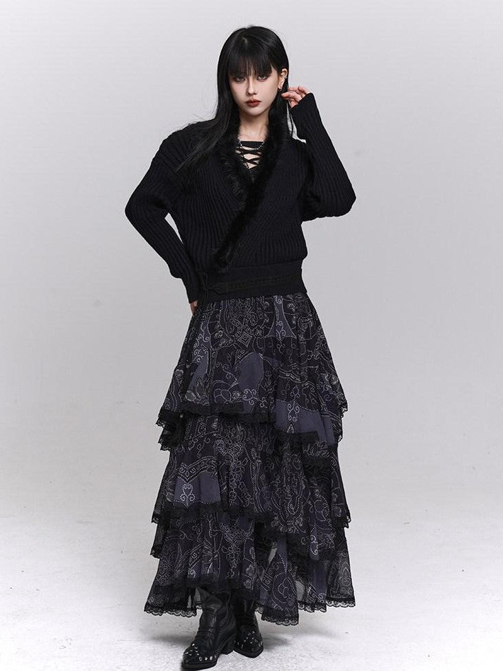 LADYGHOST Ghostly Girl Soft Gray V-neck Slouchy Korean Style Women&