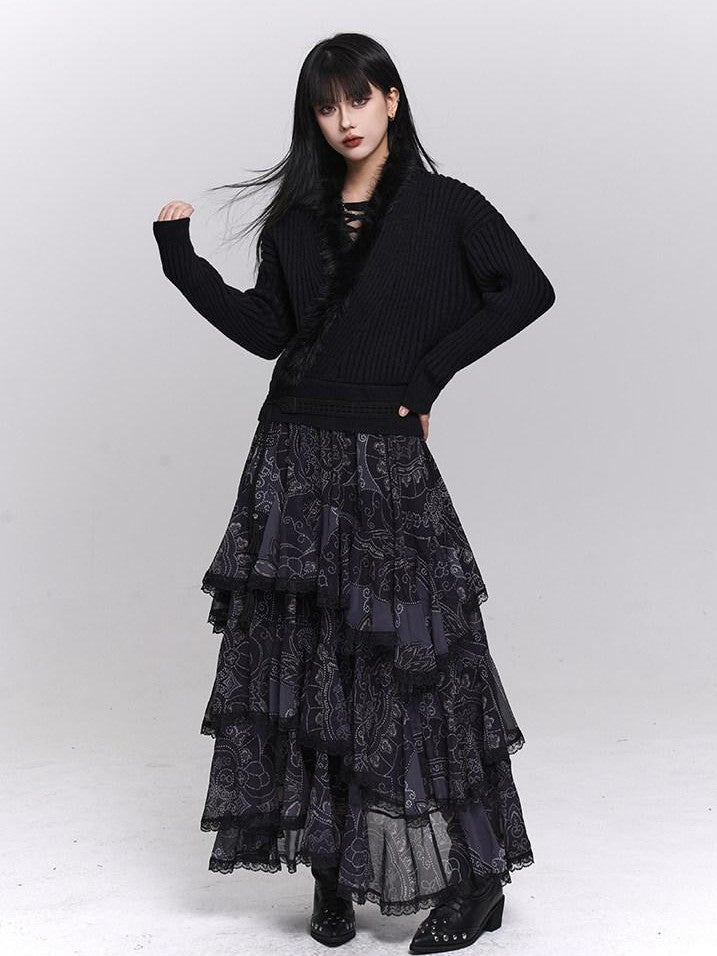 LADYGHOST Ghostly Girl Soft Gray V-neck Slouchy Korean Style Women&