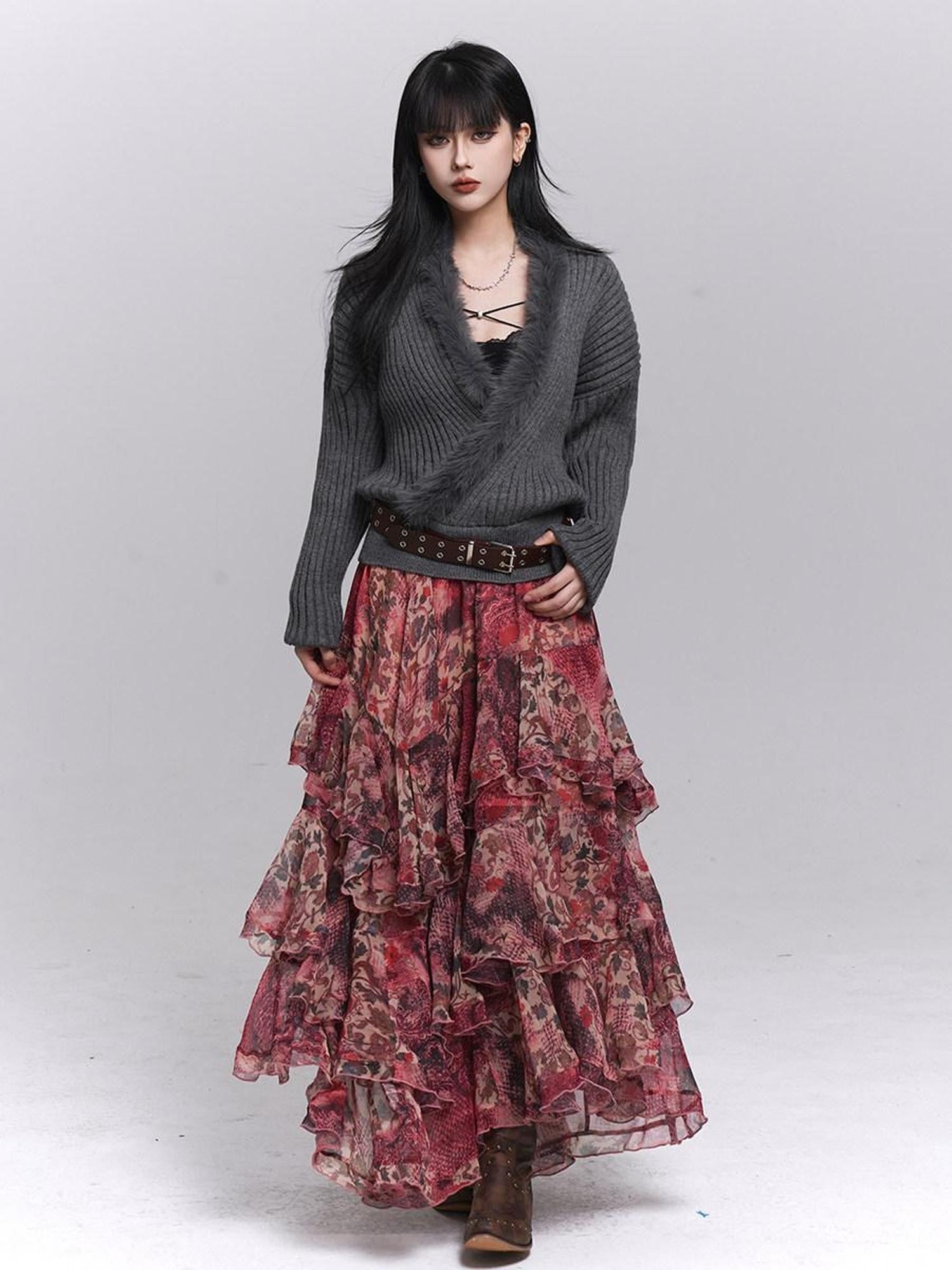 LADYGHOST Ghostly Girl Soft Gray V-neck Slouchy Korean Style Women&