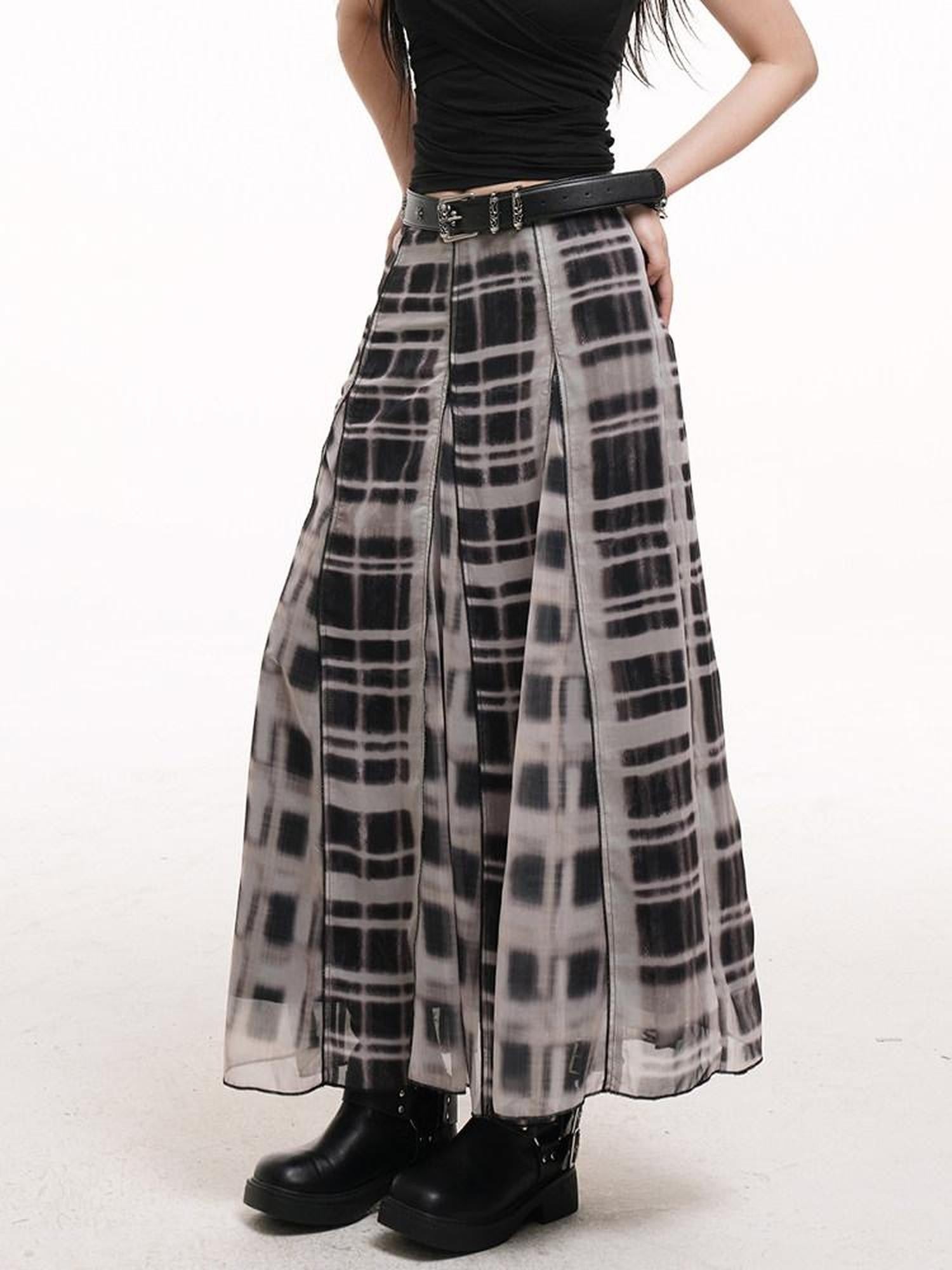 LADYGHOST Ghostly Gray Plaid A Line Pleated Subculture Women&