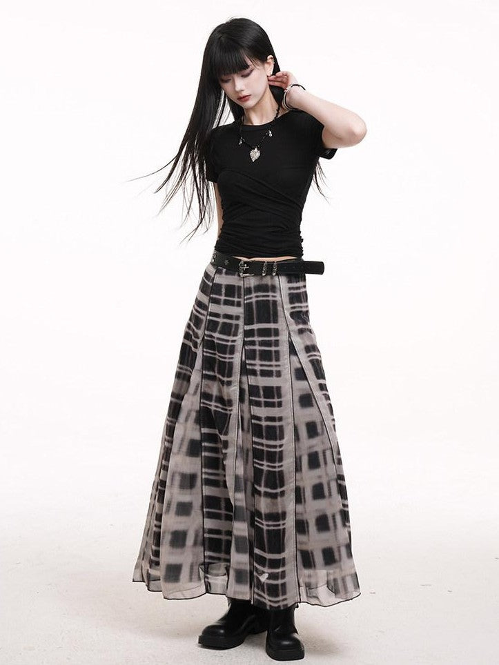 LADYGHOST Ghostly Gray Plaid A Line Pleated Subculture Women&