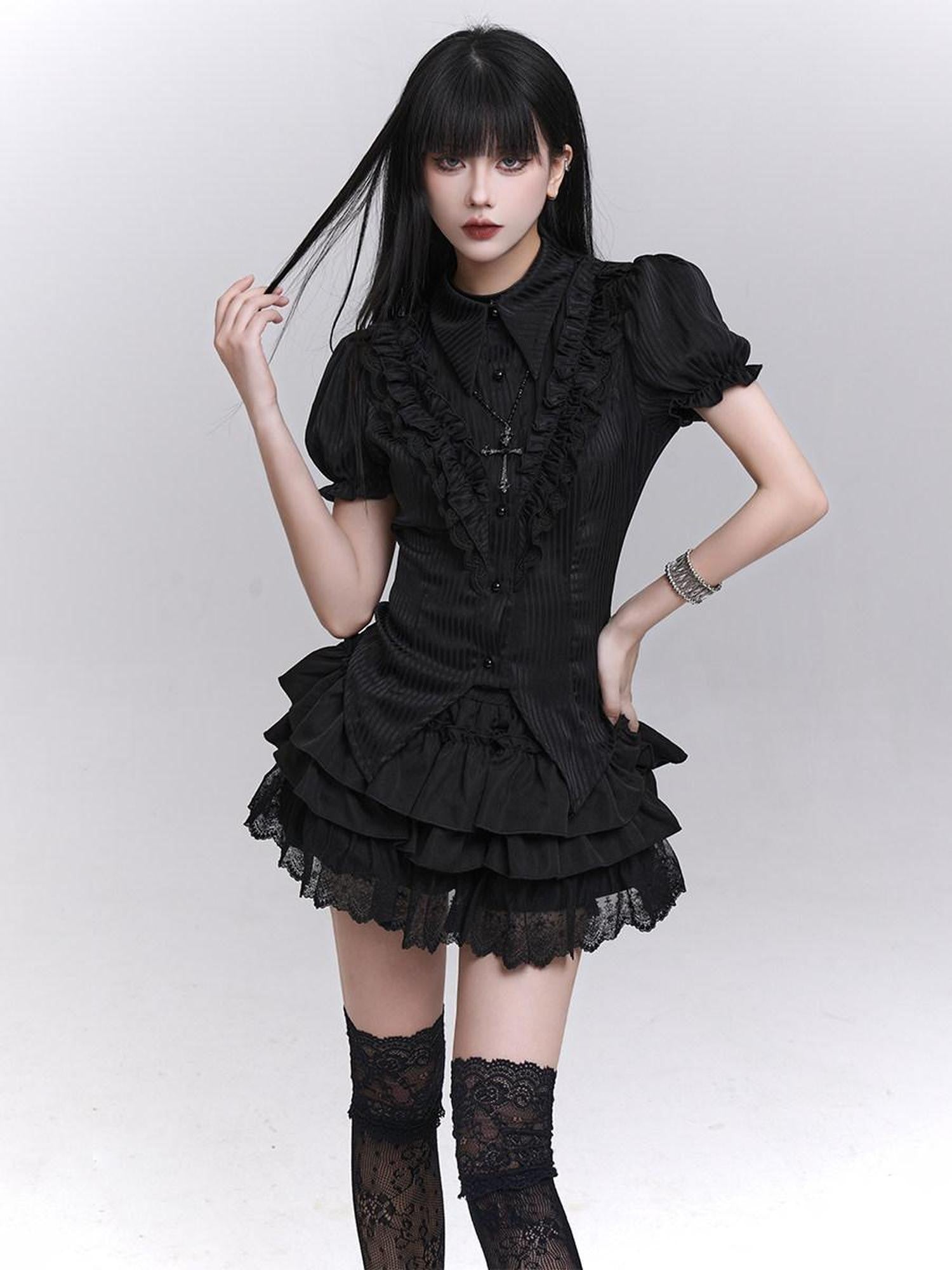 LADYGHOST Ghostly Layered Cake Puff Ruffle Tiered Women&