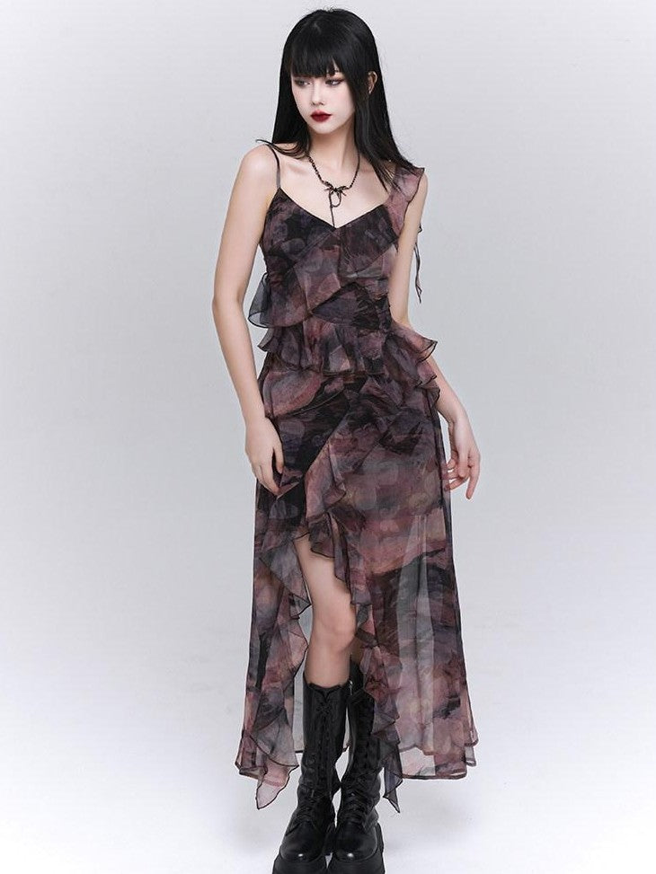 LADYGHOST Ghostly Purple Asymmetric Hem Spaghetti Strap Women&