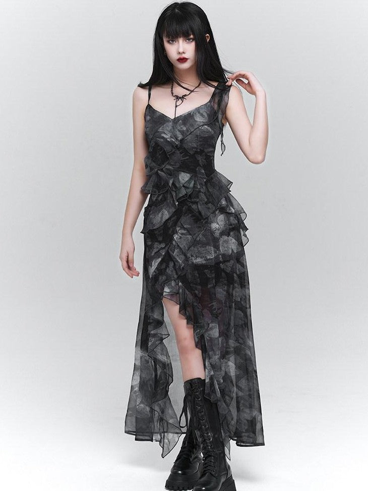 LADYGHOST Ghostly Purple Asymmetric Hem Spaghetti Strap Women&