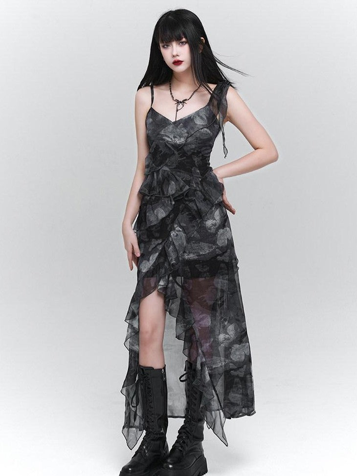 LADYGHOST Ghostly Purple Asymmetric Hem Spaghetti Strap Women&