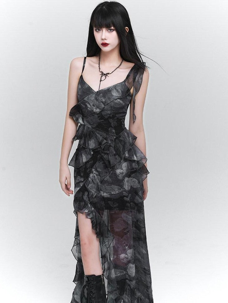 LADYGHOST Ghostly Purple Asymmetric Hem Spaghetti Strap Women&