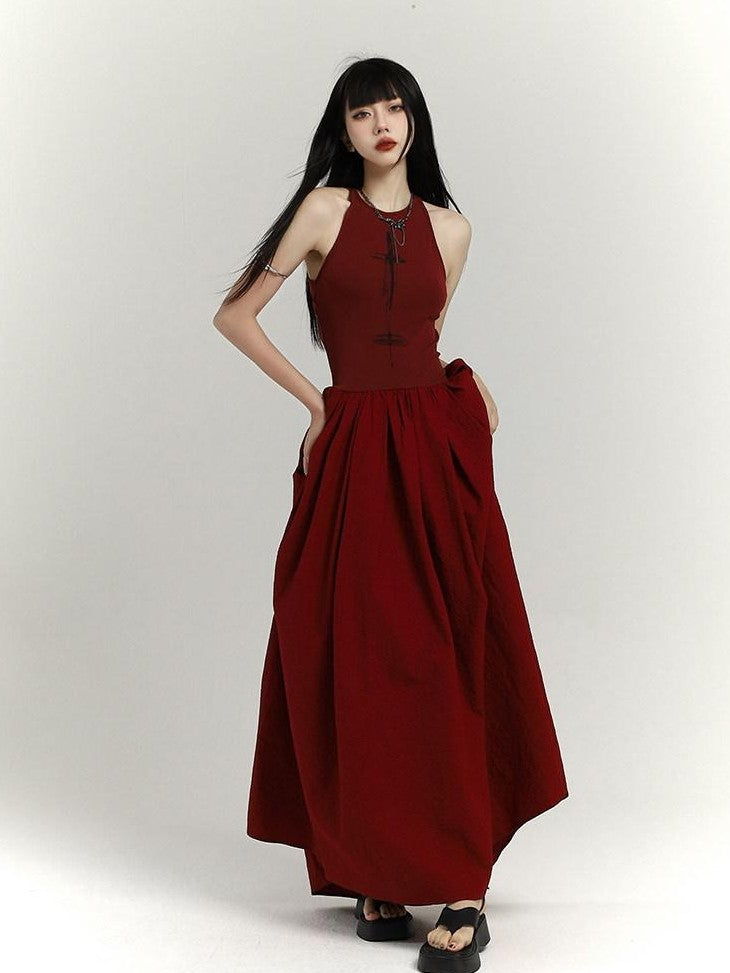 LADYGHOST Ghostly Red Flowing Cinched Waist Women&