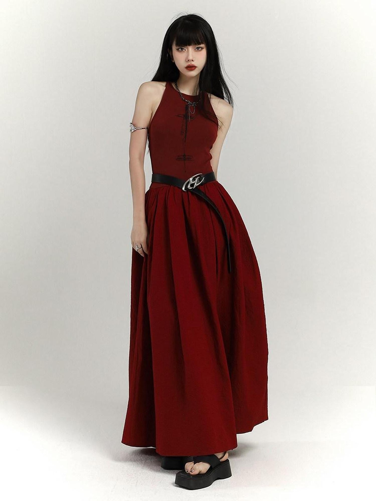 LADYGHOST Ghostly Red Flowing Cinched Waist Women&