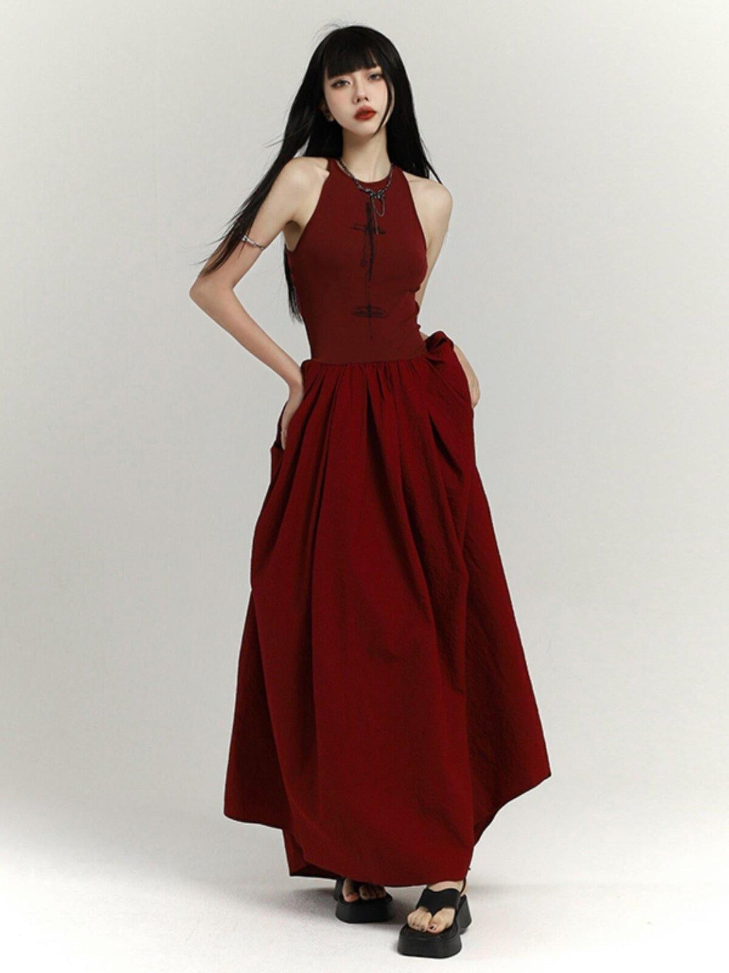 LADYGHOST Ghostly Red Flowing Cinched Waist Women&