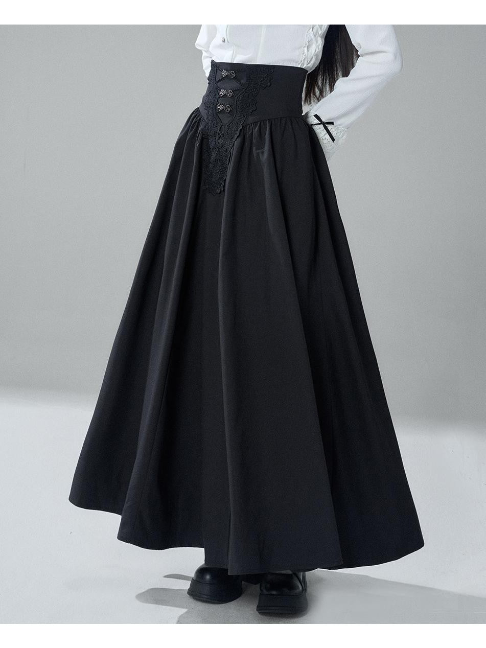 LADYGHOST Gothic Lace Pleated High Waist A Line Women&