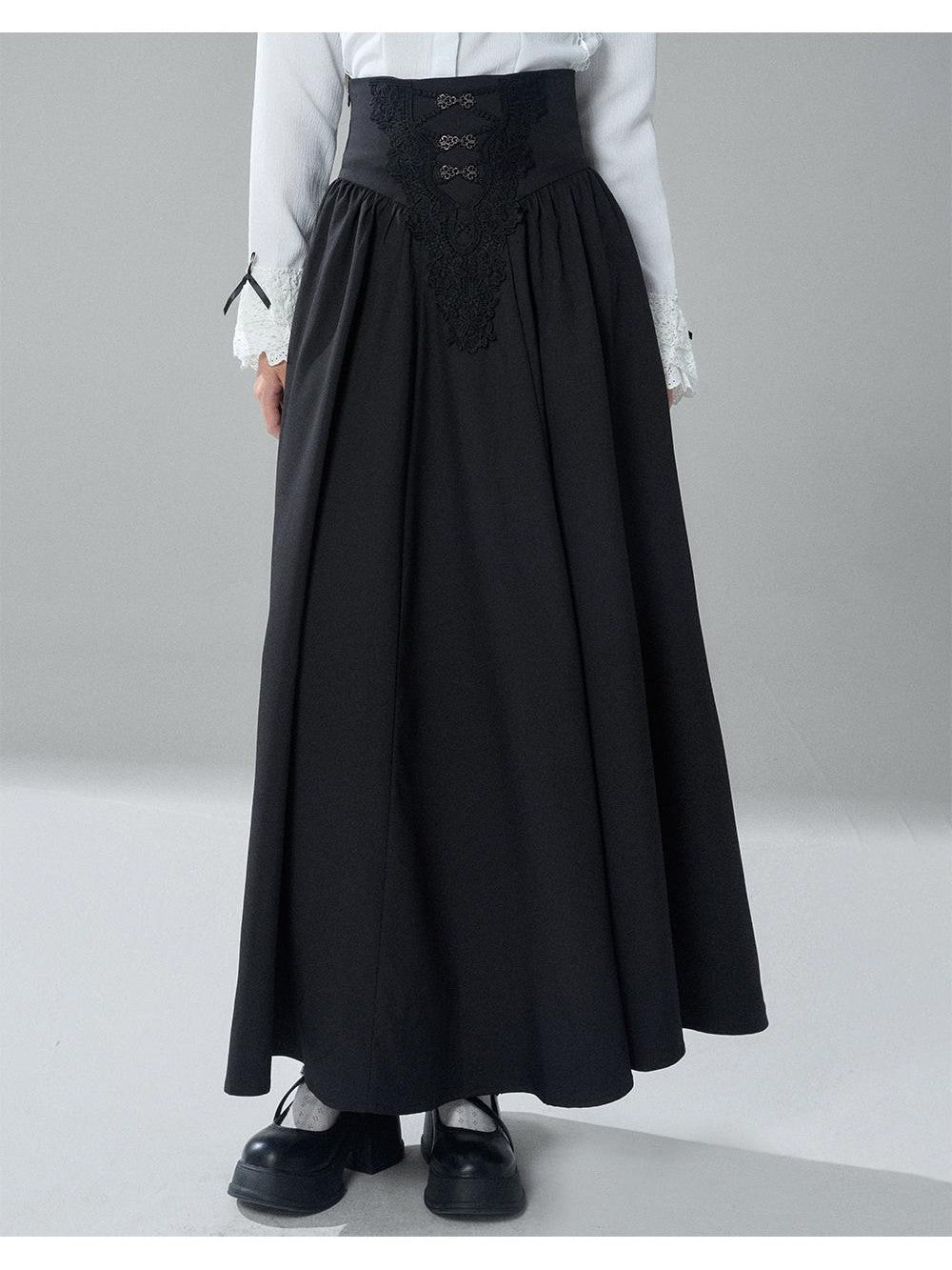 LADYGHOST Gothic Lace Pleated High Waist A Line Women&