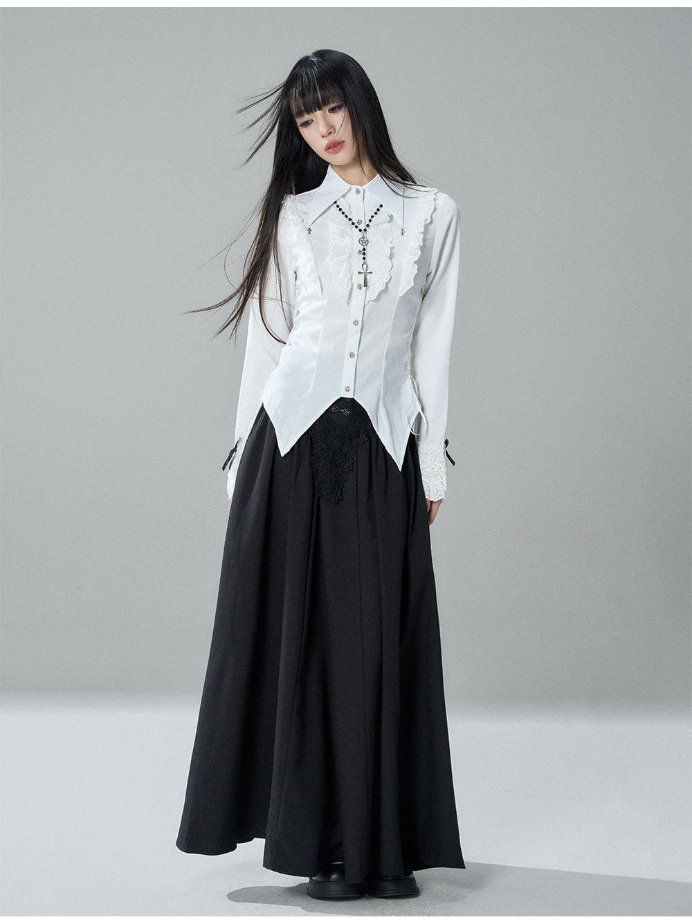 LADYGHOST Gothic Lace Pleated High Waist A Line Women&