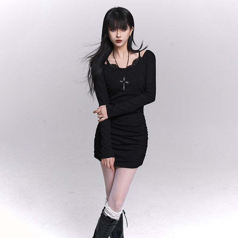 LADYGHOST_Gray_Faux_Two_Piece_Hip_Hugging_Figure_Flattering_Women&