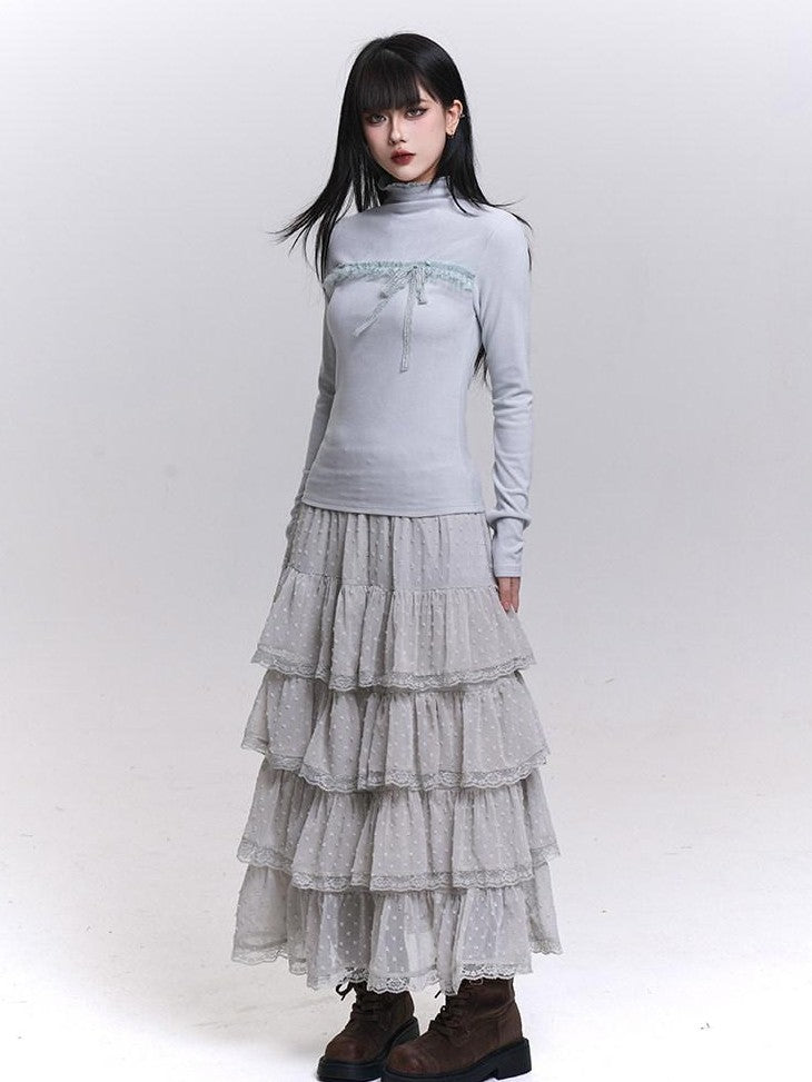 LADYGHOST Gray Ghost Girl Print Mock Neck Women&