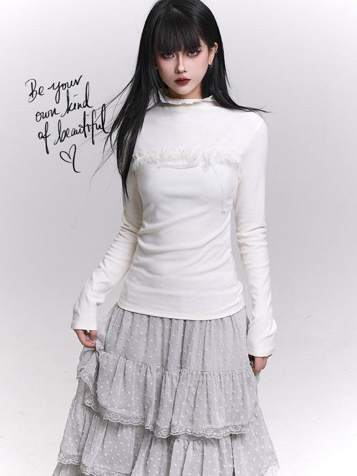LADYGHOST Gray Ghost Girl Print Mock Neck Women&