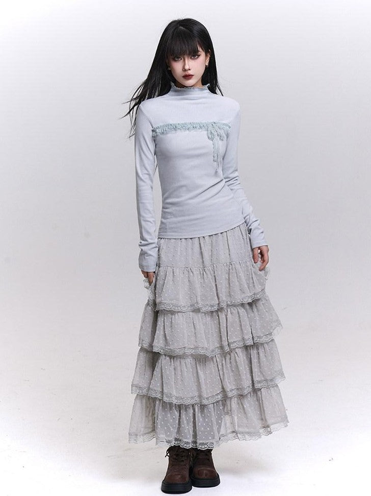LADYGHOST Gray Ghost Girl Print Mock Neck Women&