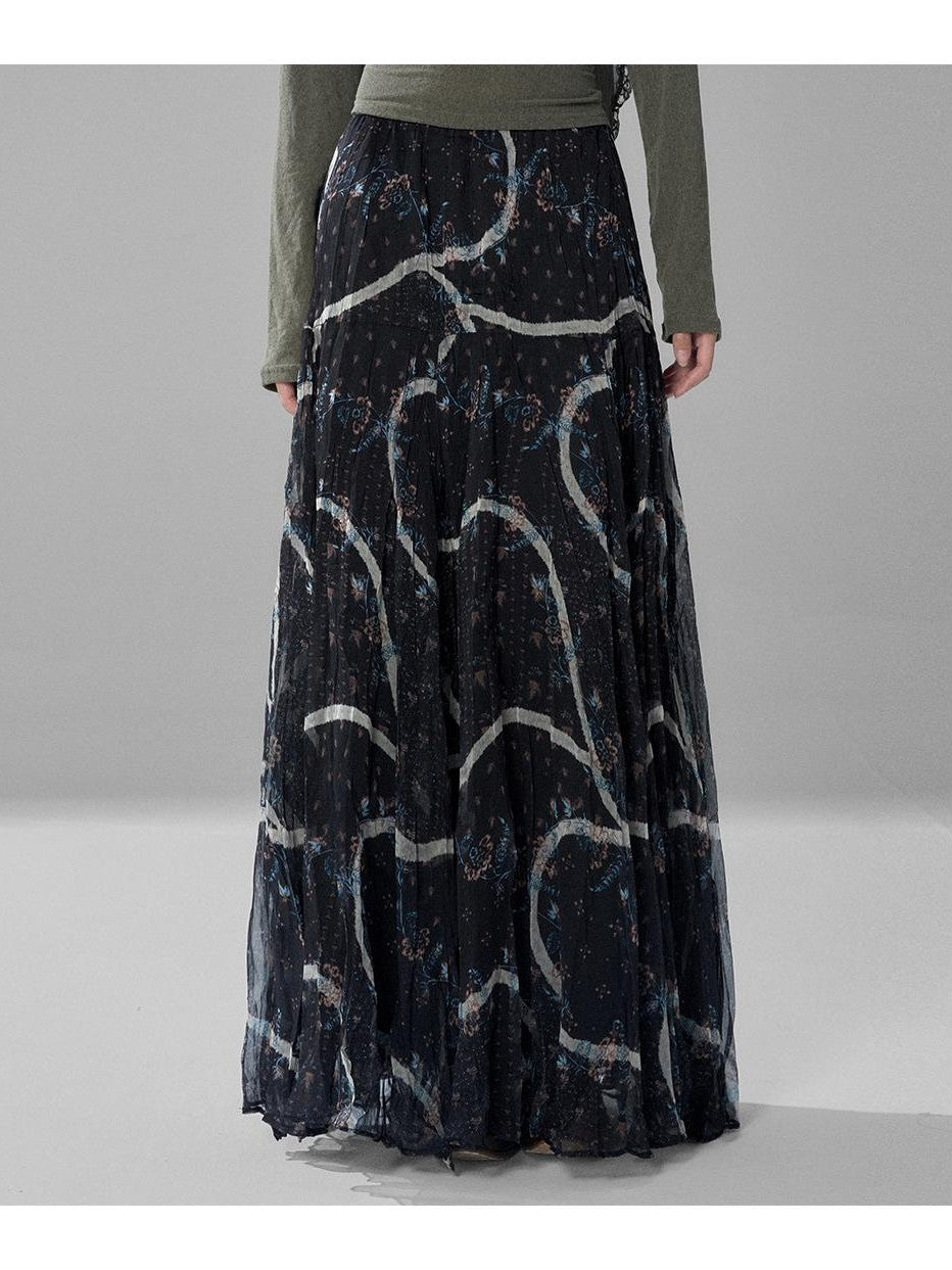 LADYGHOST Green Ruffled High Waist Printed Artistic Women&