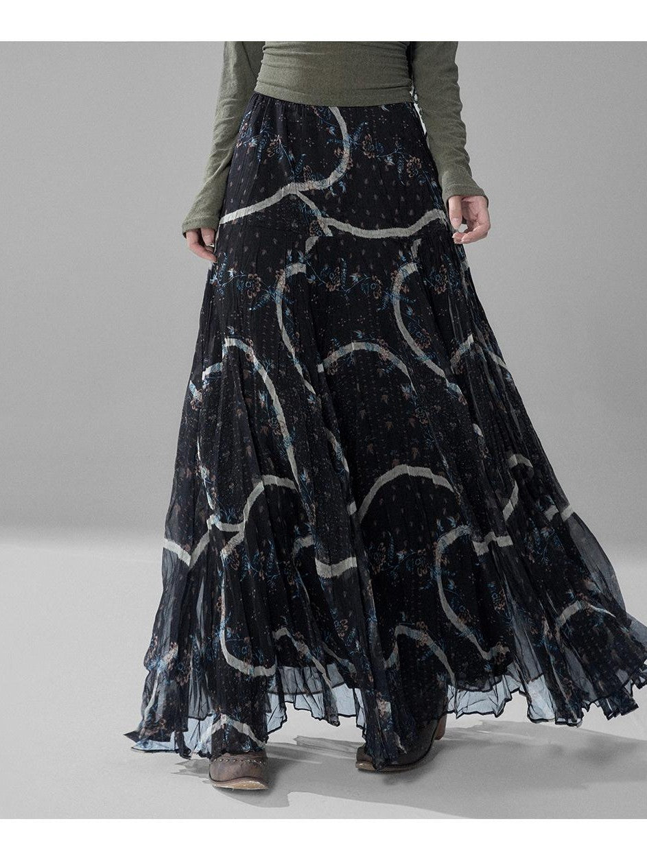 LADYGHOST Green Ruffled High Waist Printed Artistic Women&