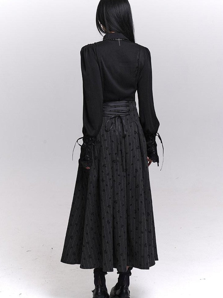 LADYGHOST Grey Striped High Waist A Line Women&