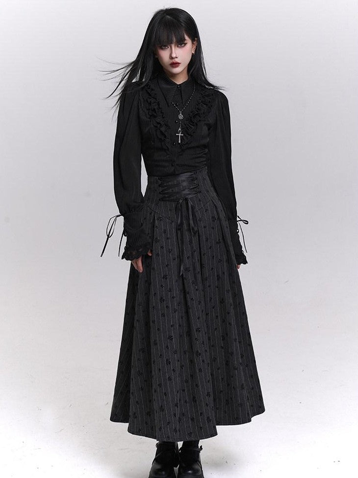 LADYGHOST Grey Striped High Waist A Line Women&