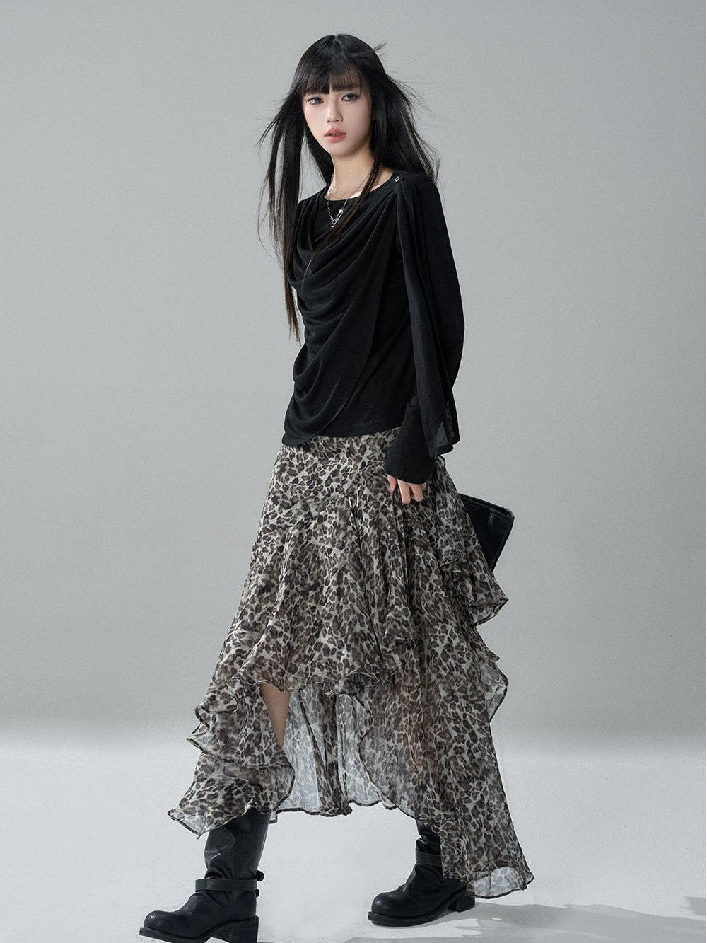 LADYGHOST Korean Faux Layered Button Slim Fit Solid Lyocell Women&