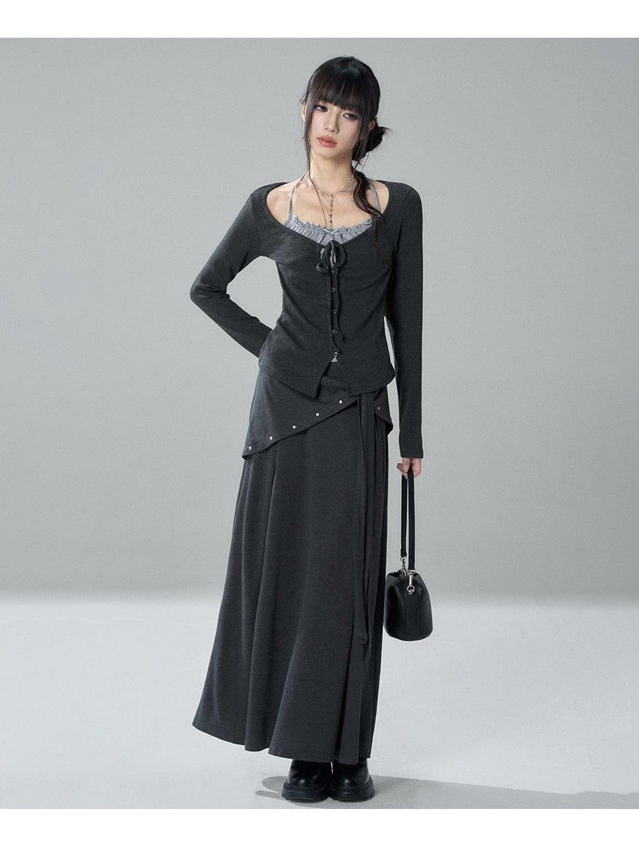 LADYGHOST Korean Style Faux Two Piece Ruched Lace Trim Halter Women&