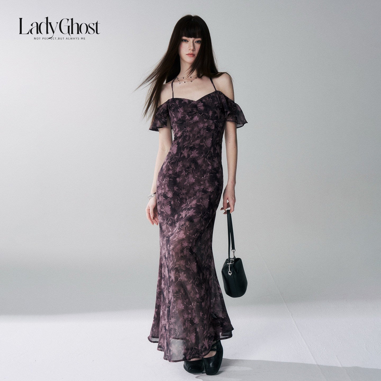 LADYGHOST_Purple_Halter_Neck_Floral_Backless_Flutter_Sleeve_Women&
