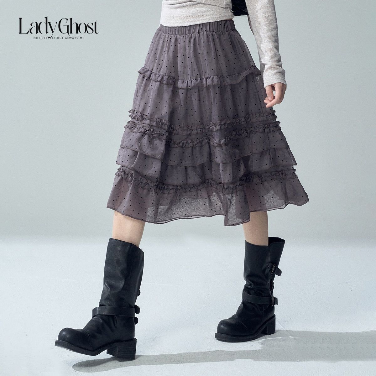 LADYGHOST_Purple_Polka_Dot_Tiered_Ruffle_Smocked_High_Waist_Women&