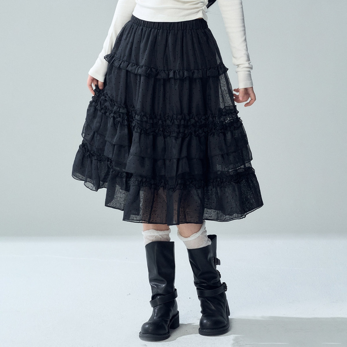LADYGHOST_Purple_Polka_Dot_Tiered_Ruffle_Smocked_High_Waist_Women&