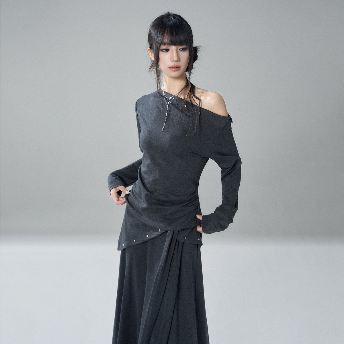 LADYGHOST_Riveted_One_Shoulder_Asymmetric_Hem_Solid_Women&