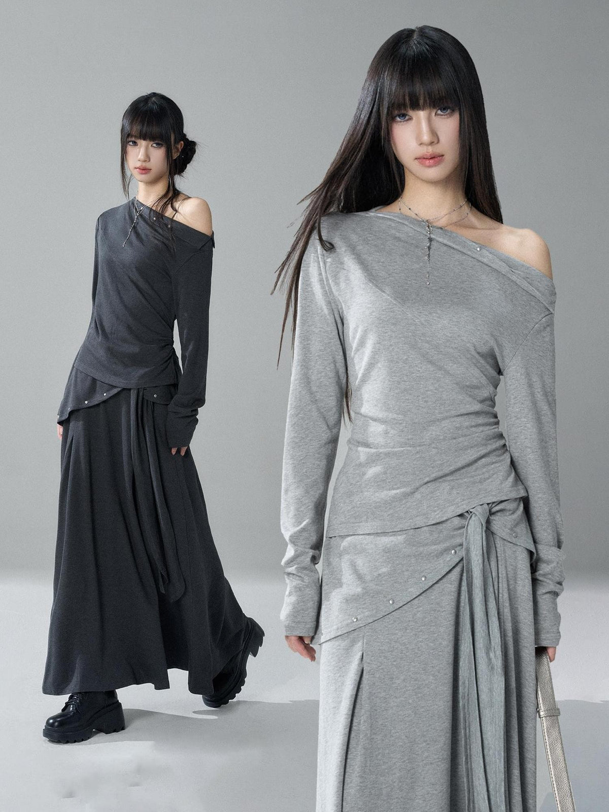 LADYGHOST Riveted One Shoulder Asymmetric Hem Solid Women&
