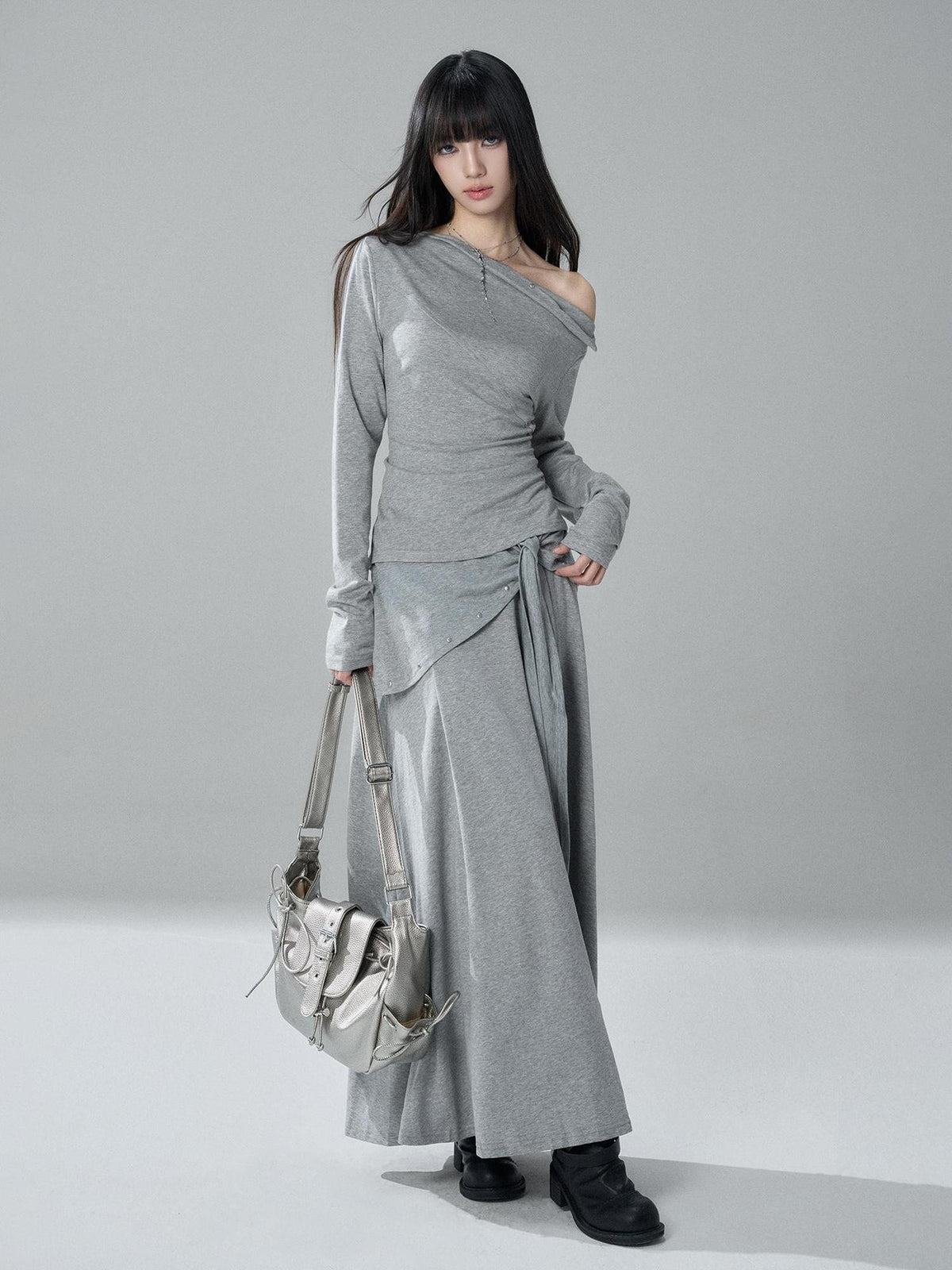 LADYGHOST Riveted One Shoulder Asymmetric Hem Solid Women&