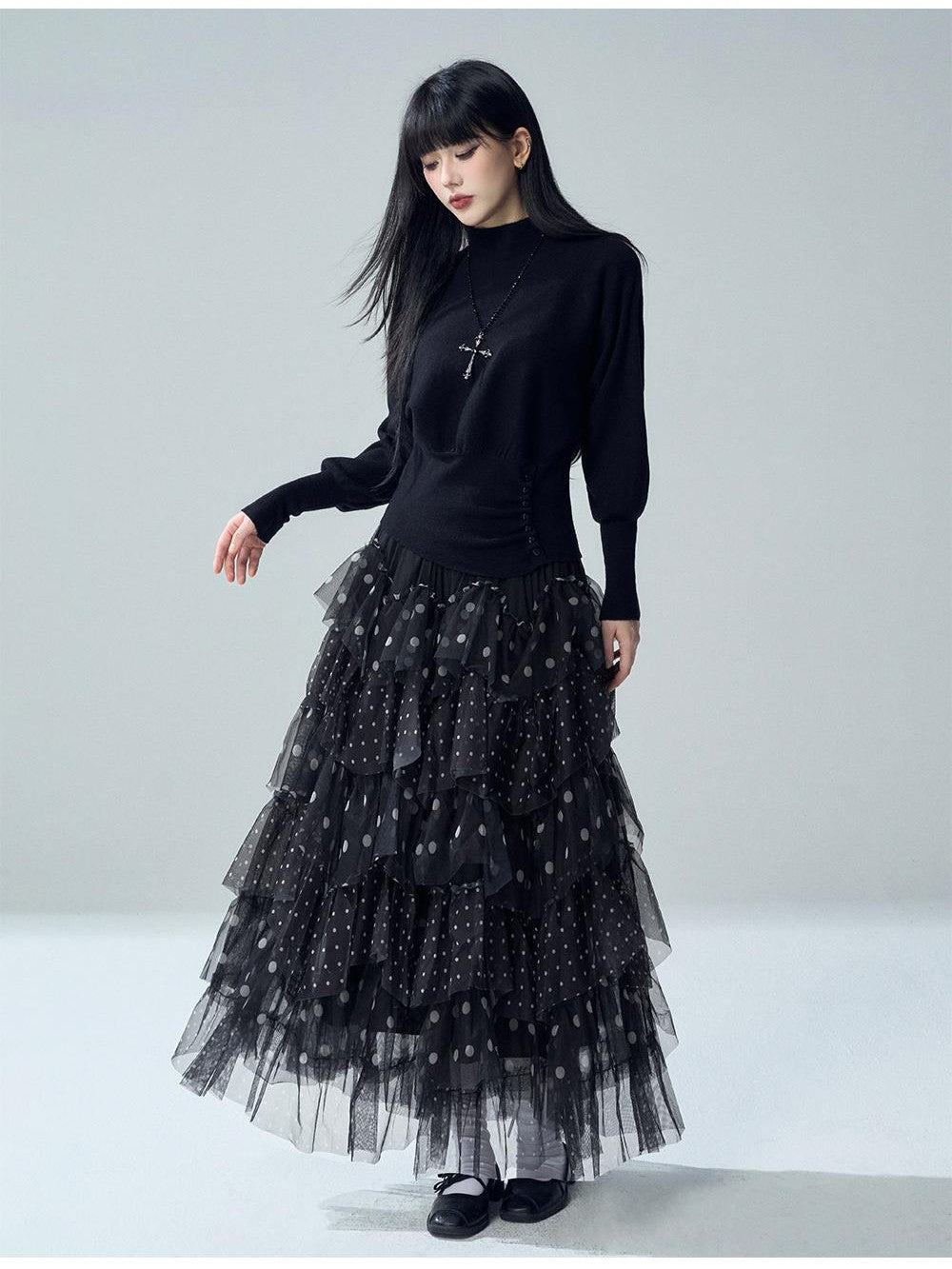 LADYGHOST Romantic Polka Dot Mesh Tiered High Waist Women&