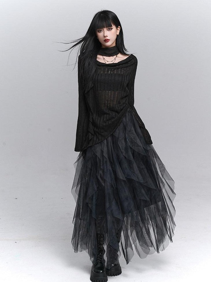 LADYGHOST Scoop Neck Cutout Long Sleeve Women&