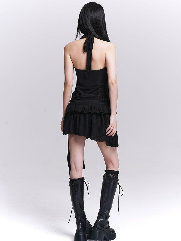 LADYGHOST Sparkly V-neck Open Back Ruched High Waist Women&