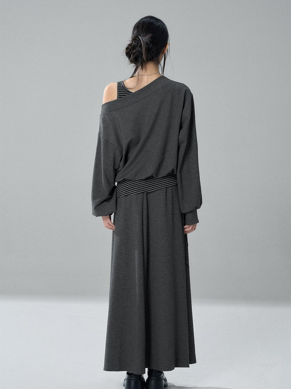 LADYGHOST Striped One Shoulder High Waist Loose Fit Women&