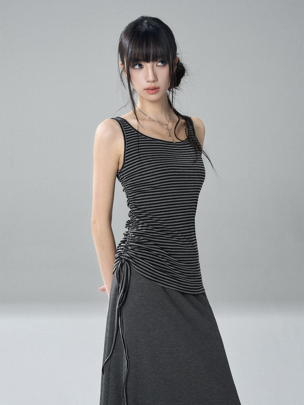 LADYGHOST Striped One Shoulder High Waist Loose Fit Women&