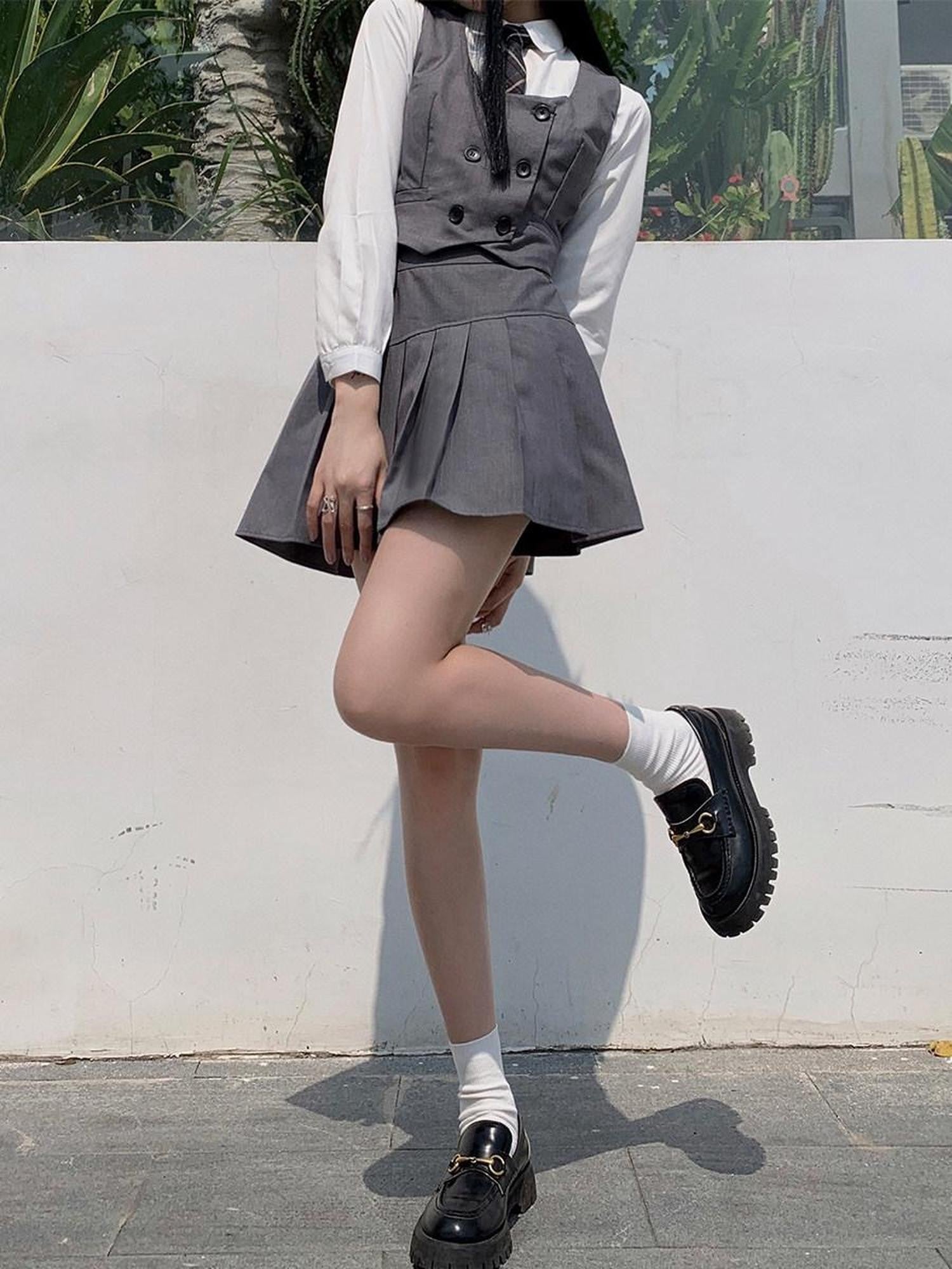 LADYGHOST White Layered Jk Vest And Long Sleeve School Shirt Women&