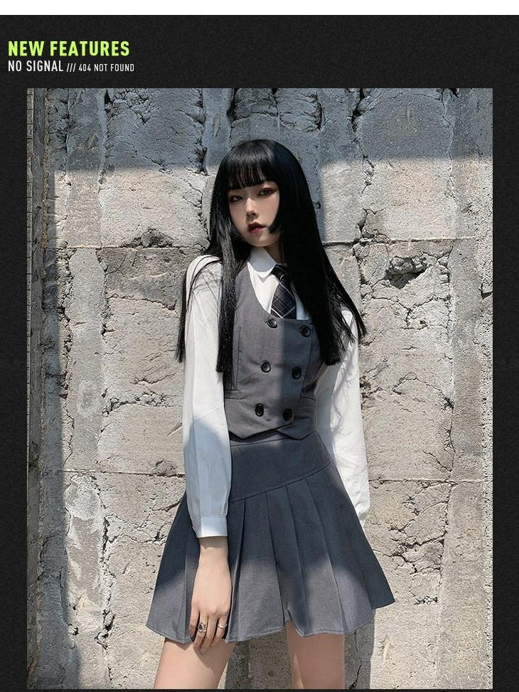 LADYGHOST White Layered Jk Vest And Long Sleeve School Shirt Women&