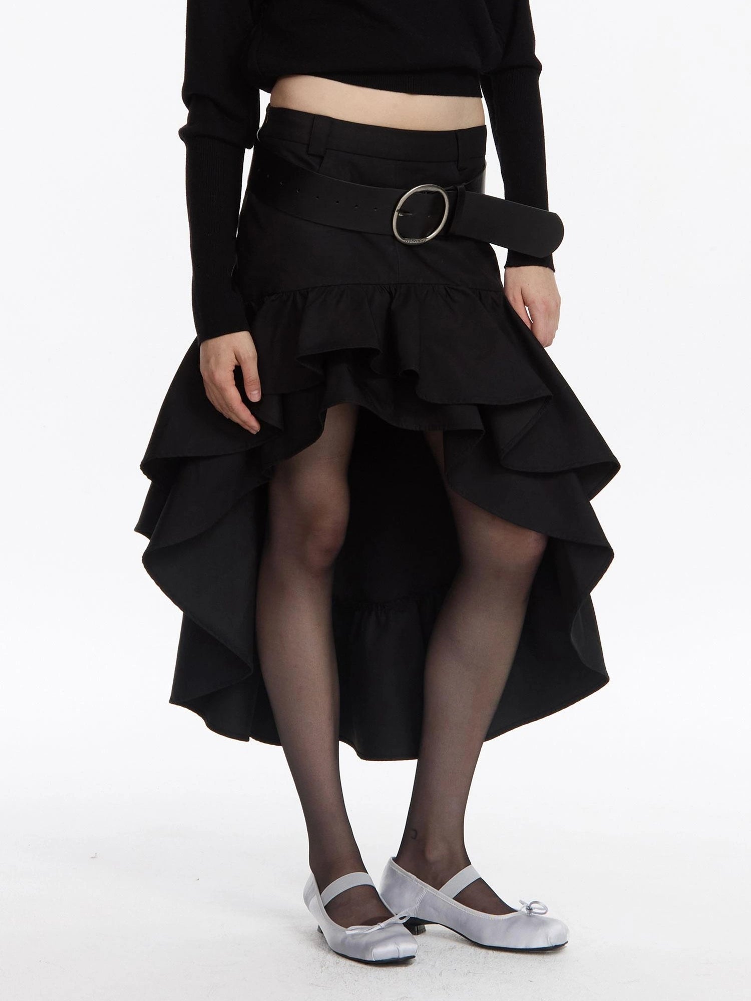 LYUOCHENG A Line Asymmetrical Ruffle Hem Skirt