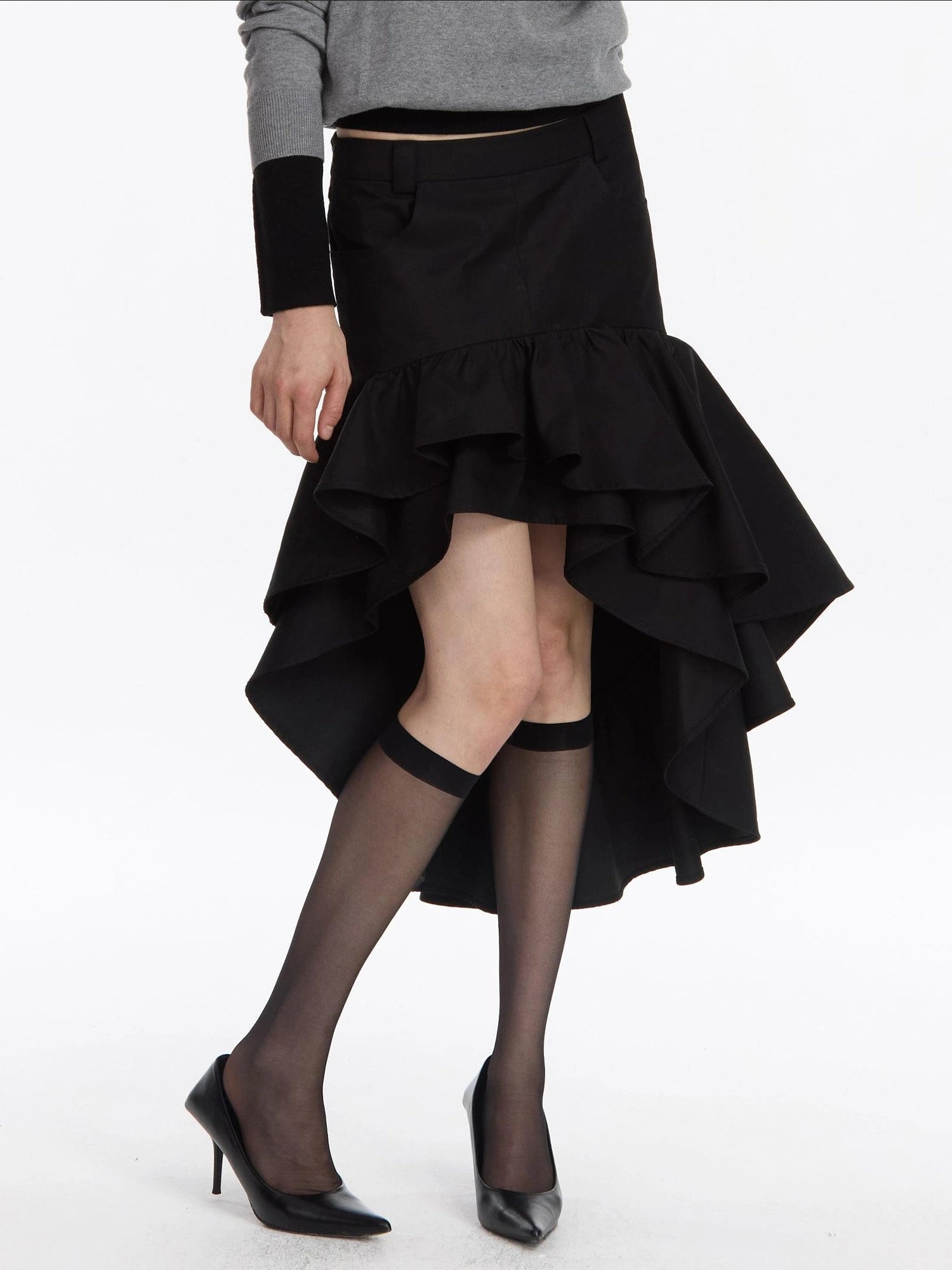 LYUOCHENG A Line Asymmetrical Ruffle Hem Skirt