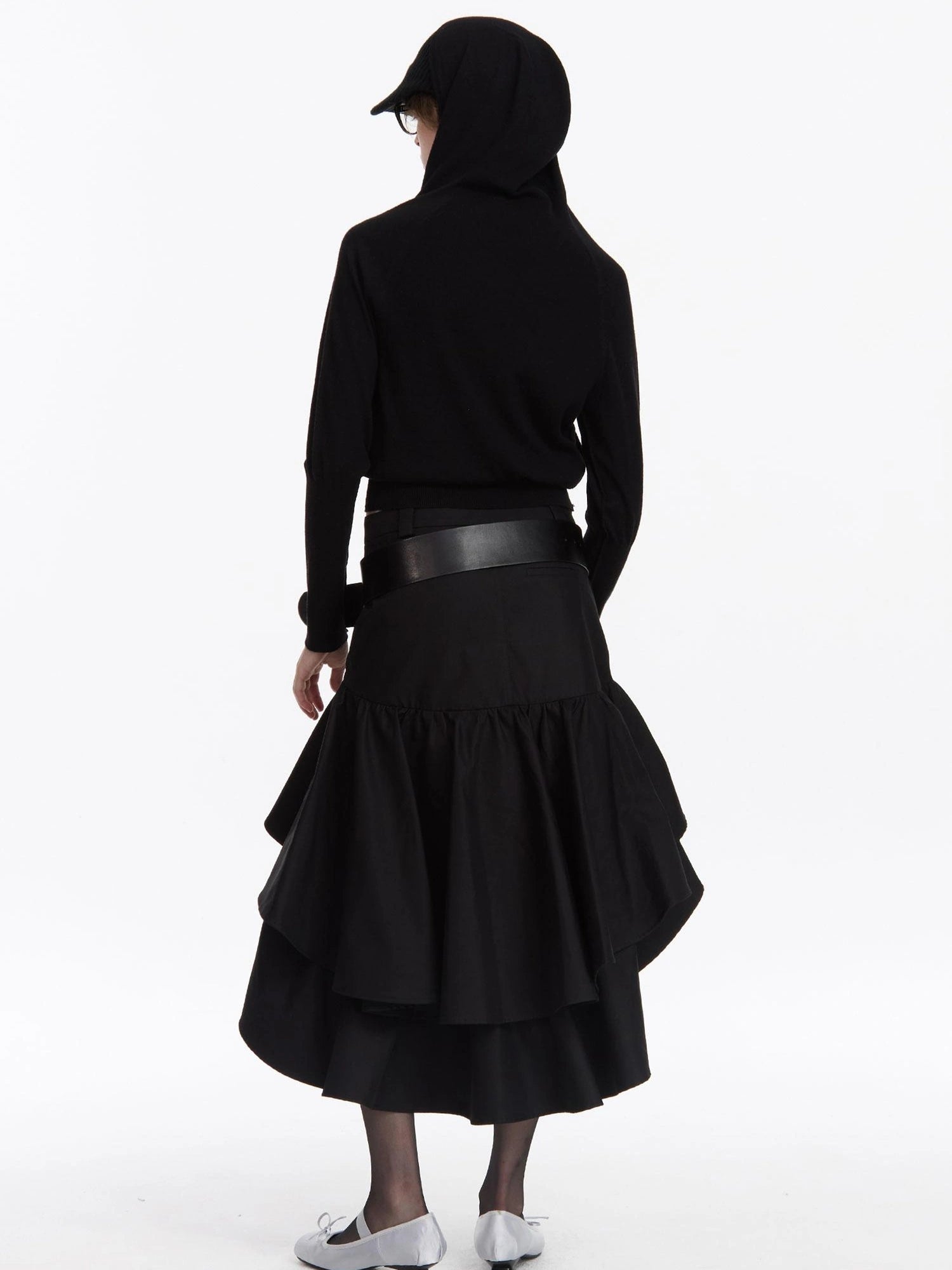 LYUOCHENG A Line Asymmetrical Ruffle Hem Skirt