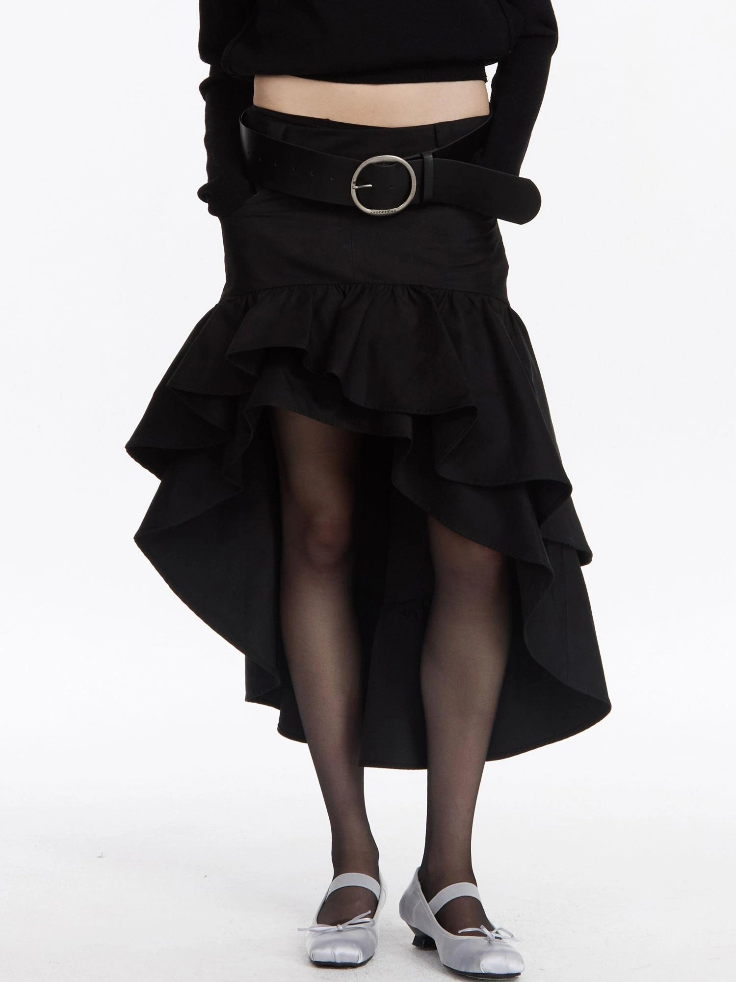 LYUOCHENG A Line Asymmetrical Ruffle Hem Skirt