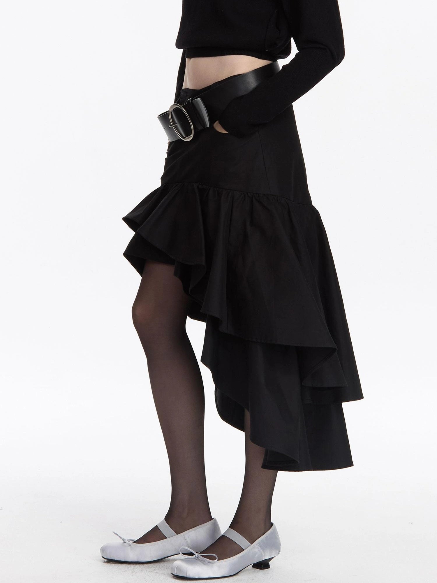 LYUOCHENG A Line Asymmetrical Ruffle Hem Skirt