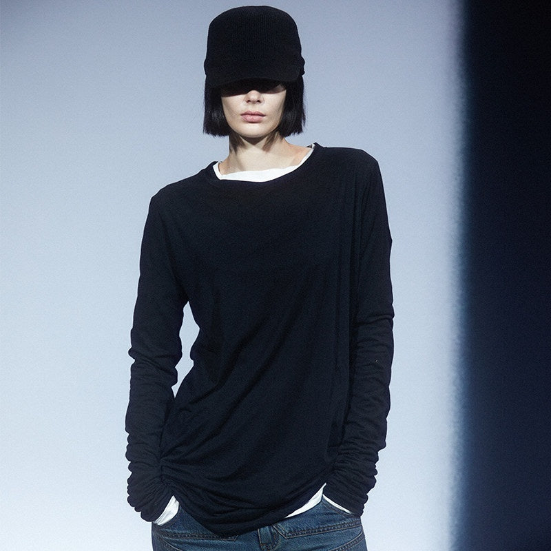 LYUOCHENG_Army_Green_Mesh_Crew_Neck_Straight_Solid_Women&