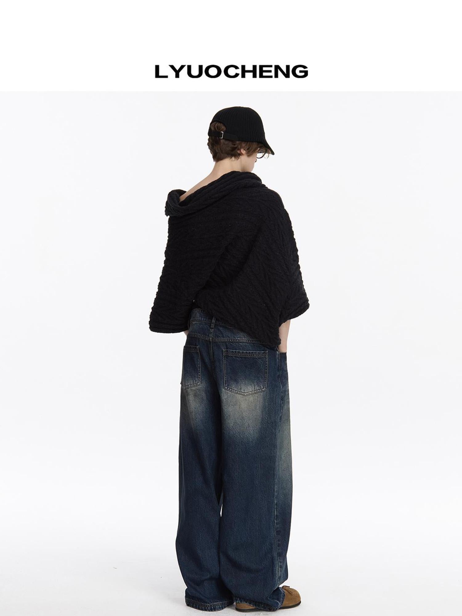 LYUOCHENG Asym Collar Drop Shoulder Knit Sweater