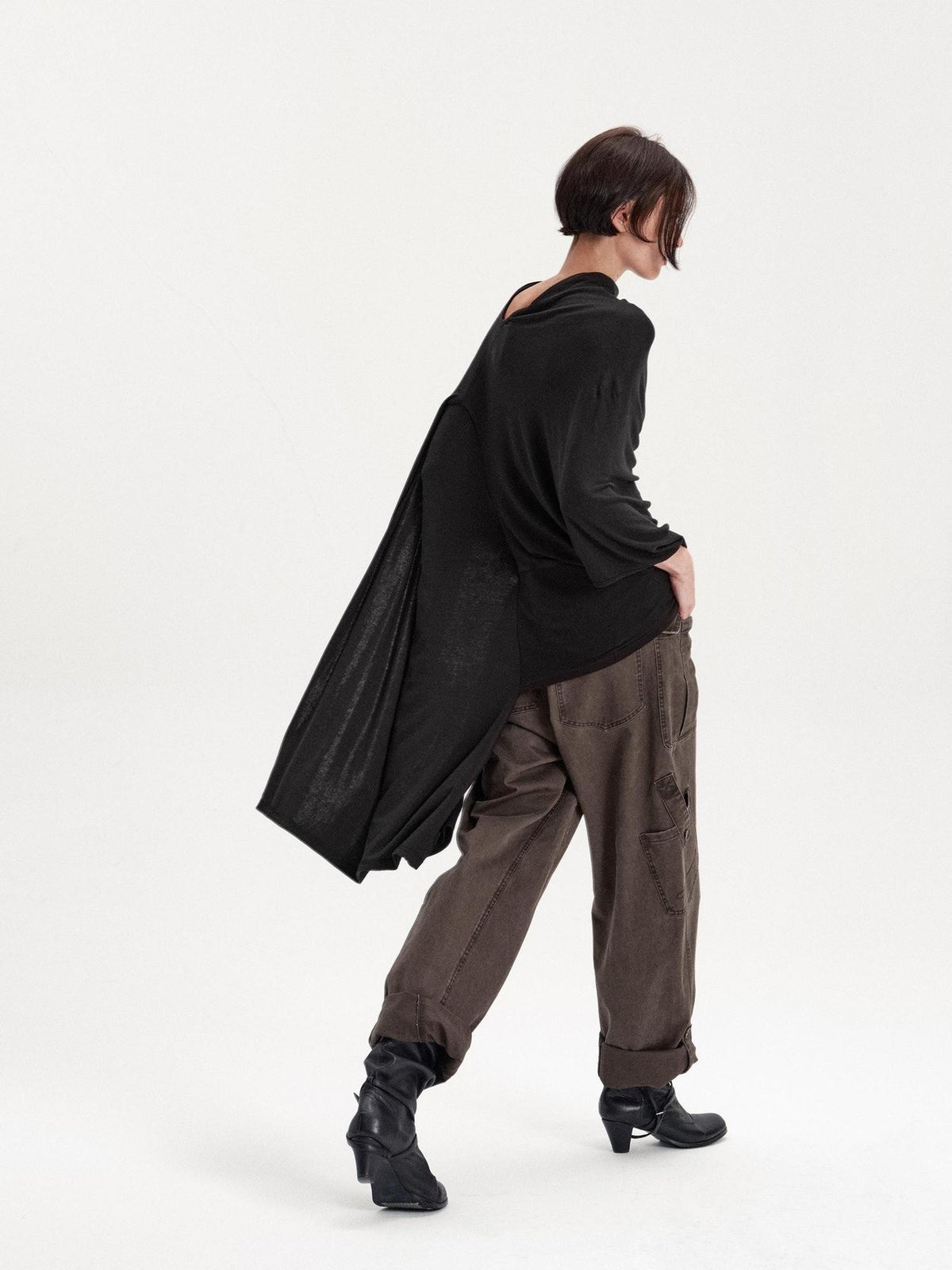 LYUOCHENG Asymmetric Deconstructed Pleated Lyocell Wool Women&
