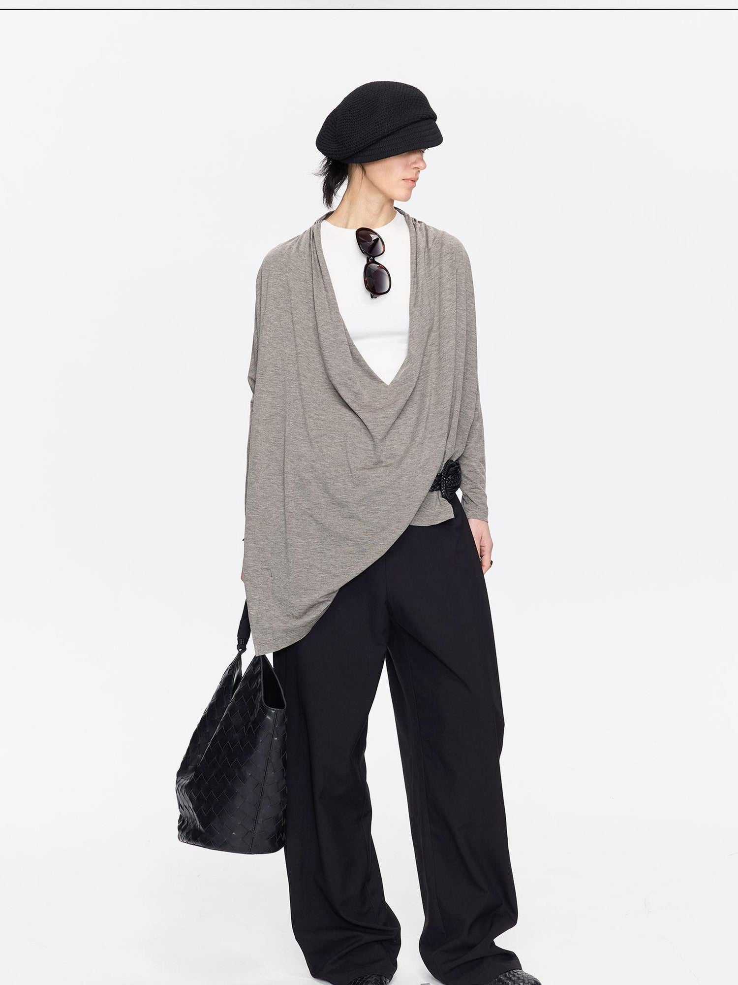 LYUOCHENG Asymmetric Draped V-neck Shirred Women&