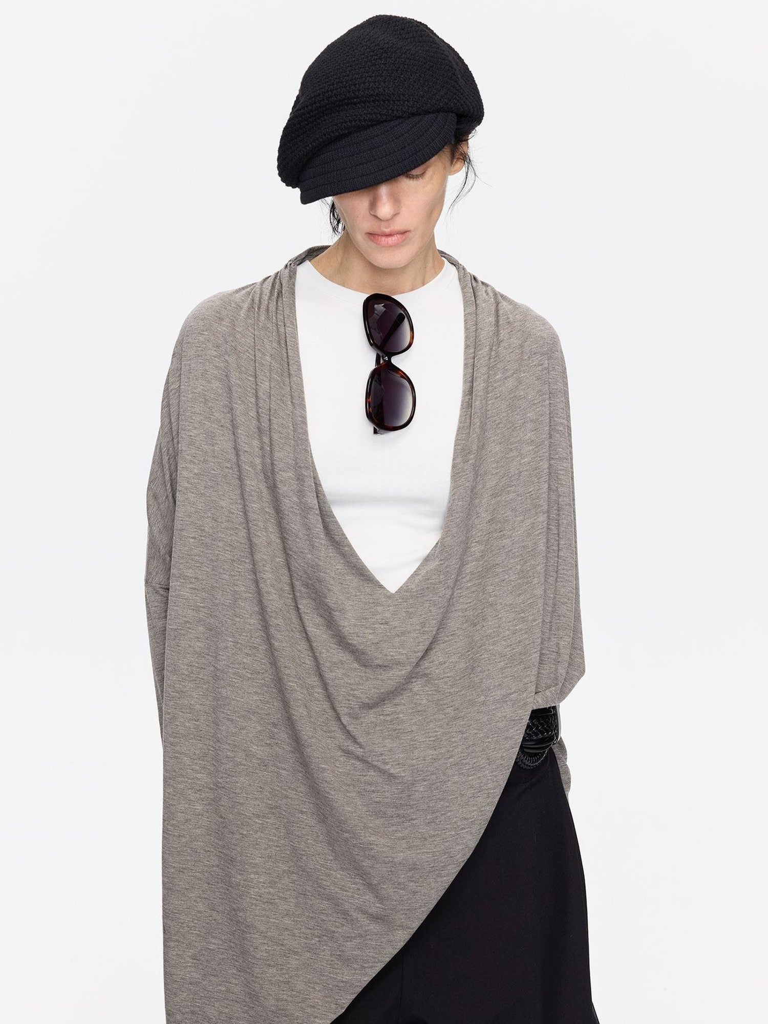 LYUOCHENG Asymmetric Draped V-neck Shirred Women&