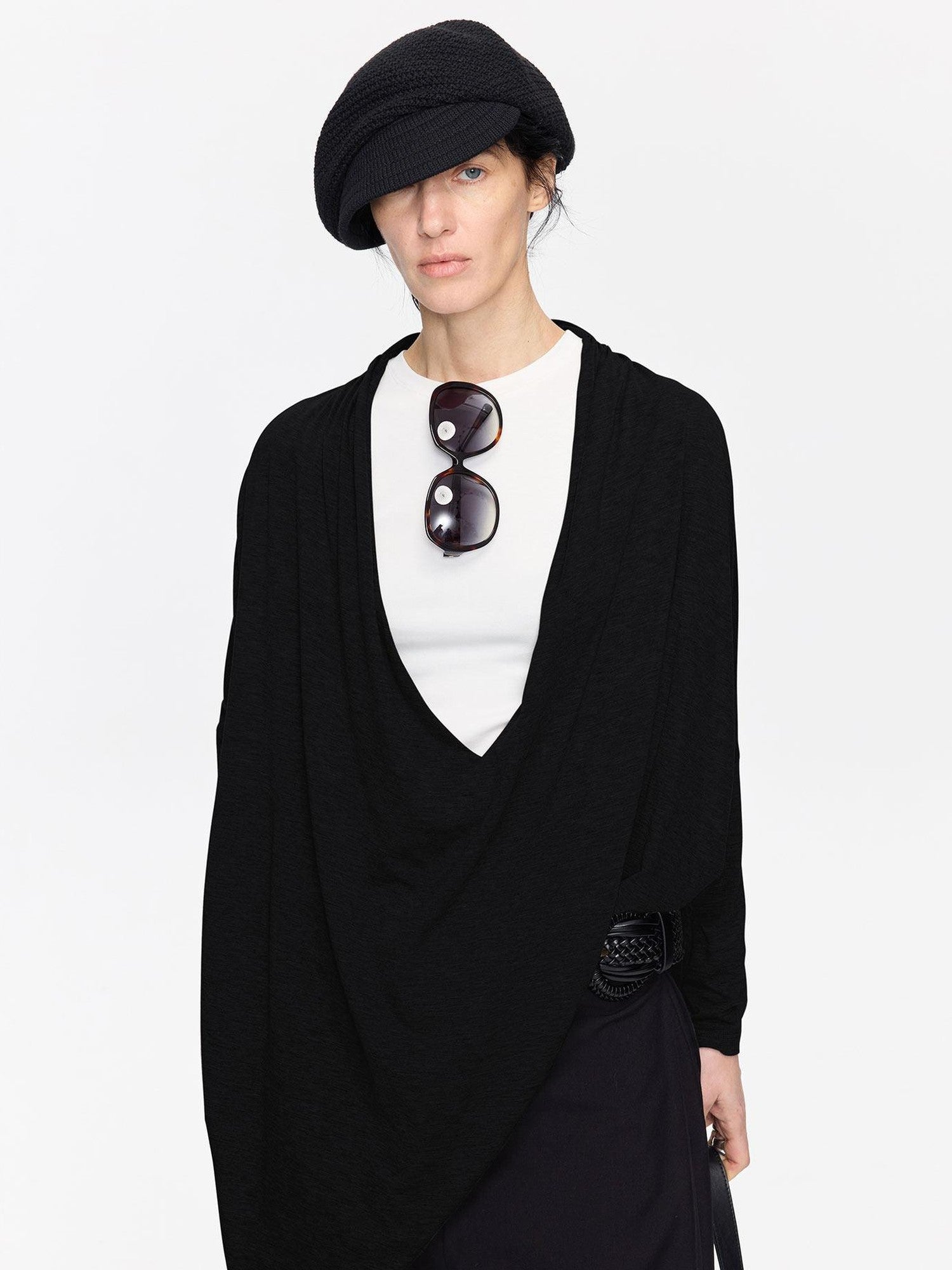 LYUOCHENG Asymmetric Draped V-neck Shirred Women&